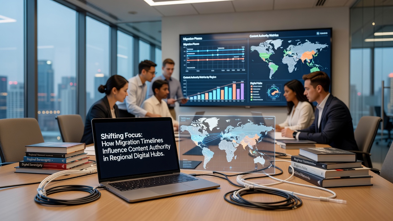Data visualization of authority metrics shifting during regional content migrations